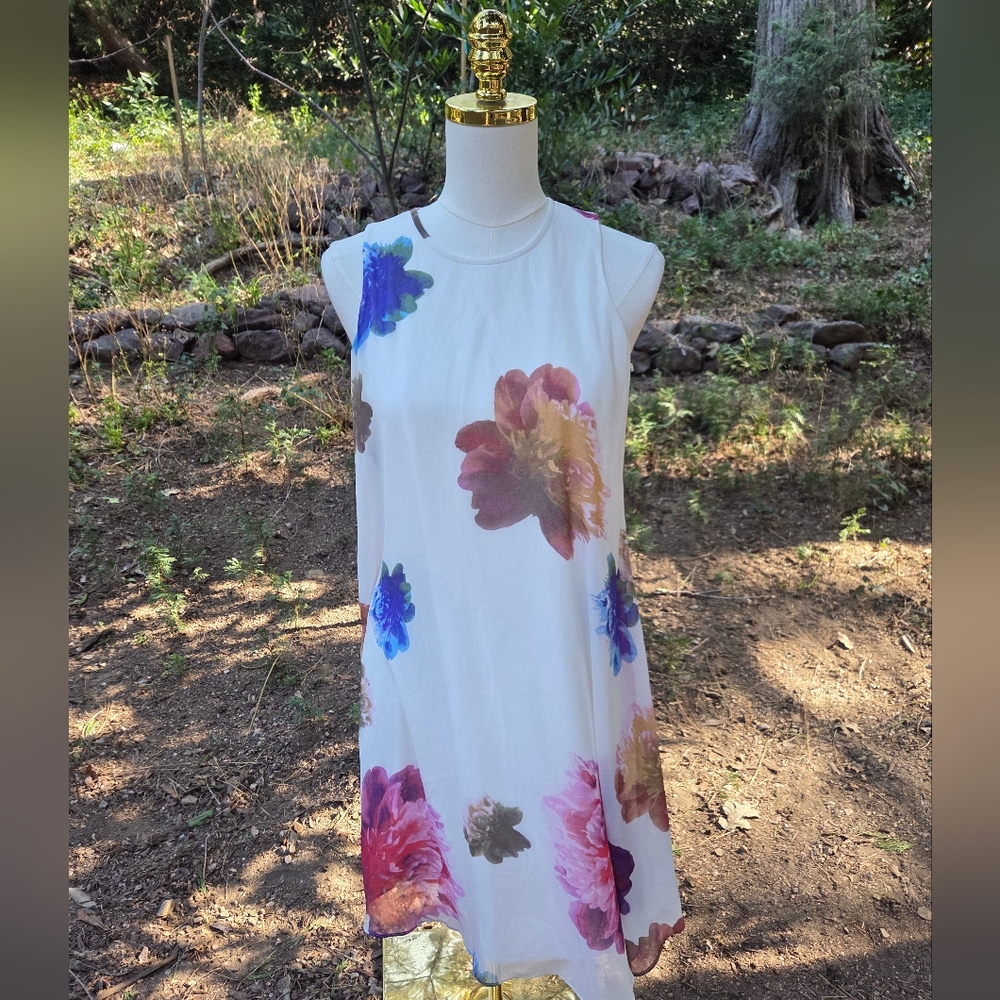 Calvin Klein White Colorful Abstract Floral‎ Mini Dress